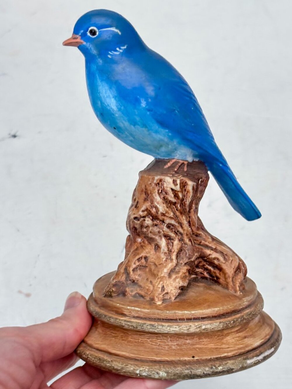 Vintage Hand-Painted Ceramic Blue Bird Figurine 6.5" Farmhouse Cottage